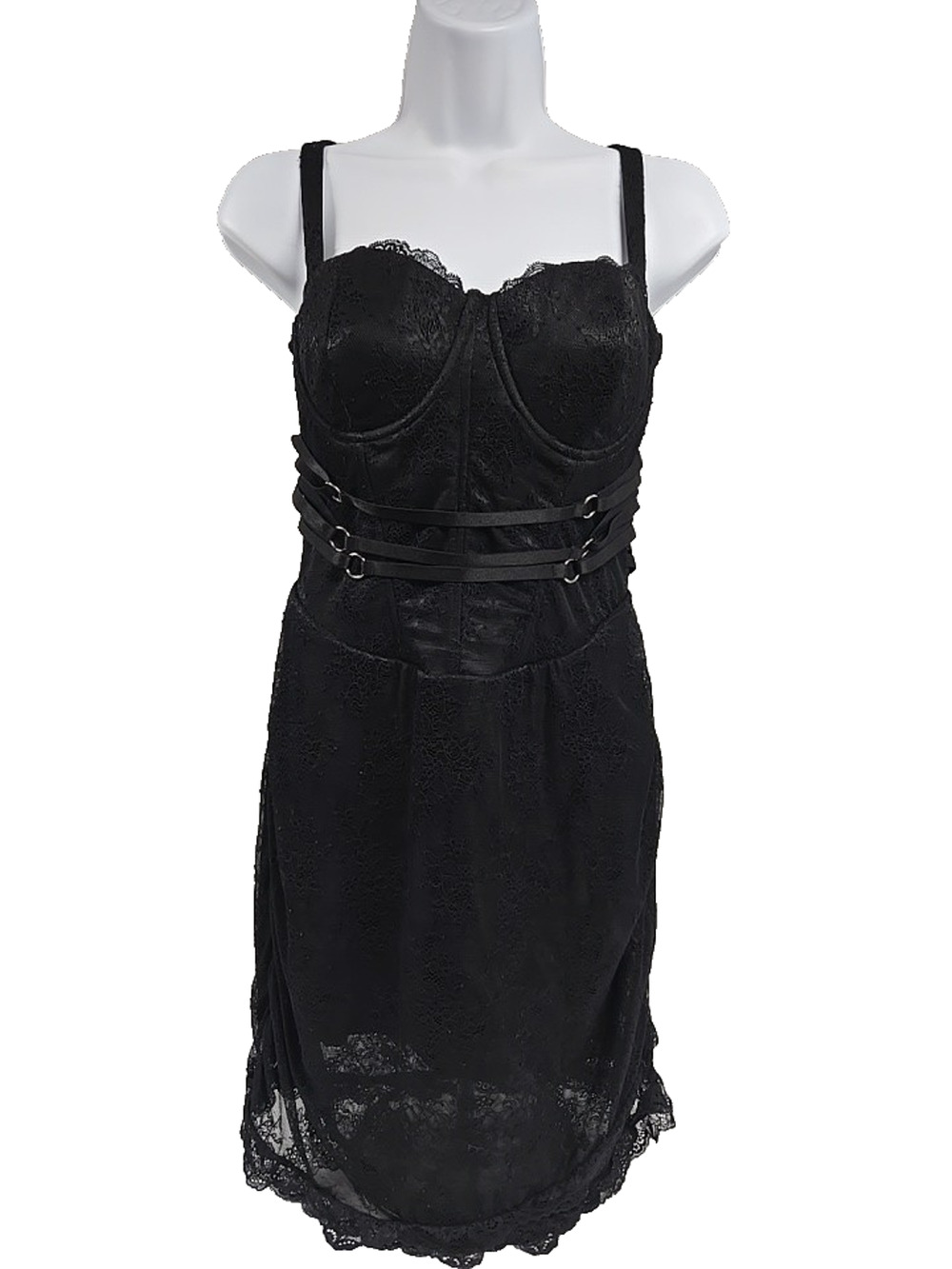 Fashion Nova Womens Dress Black Bodycon Lace Strappy Lined Size L New